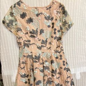 Dress size 14 Adrianna Papell Lace floral over rose fitted bodice A-line skirt